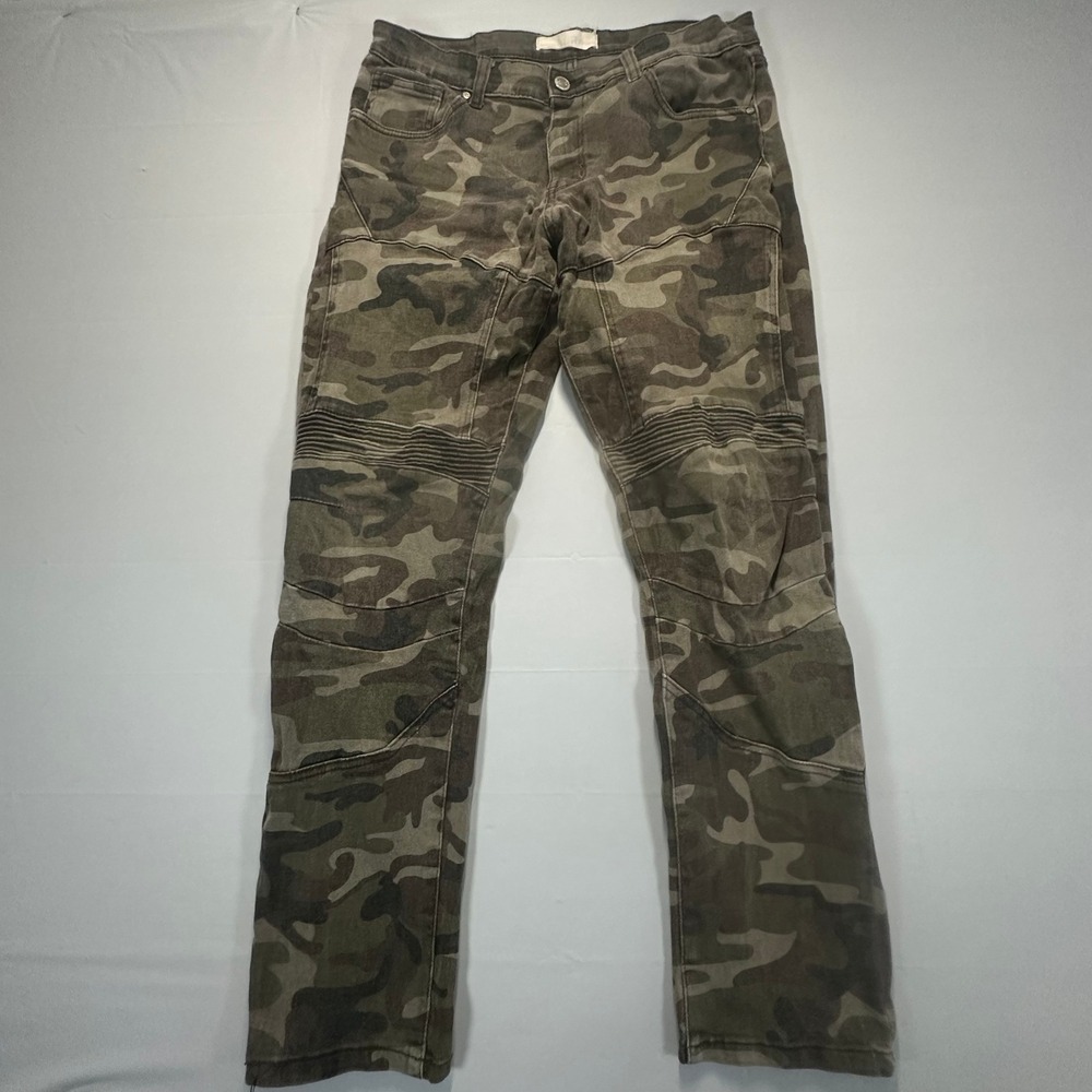 Refinery Republic Mens Camo Moto Pants Green Brown Camouflage 34x30 Streetwear